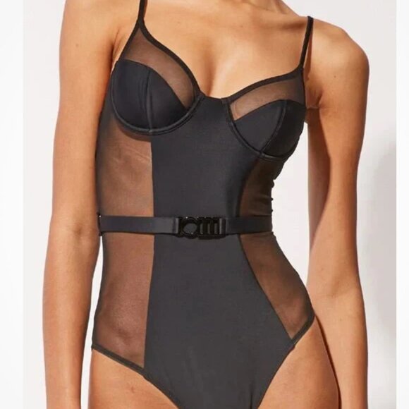 Solid & Striped The Spencer One Piece Swimsuit Black Mesh Panel Medium NO BELT - Picture 1 of 9